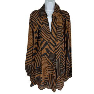 Dennis By Dennis Basso Zebra Print Button-Up Blouse With Tie Neck Detail Size 1X